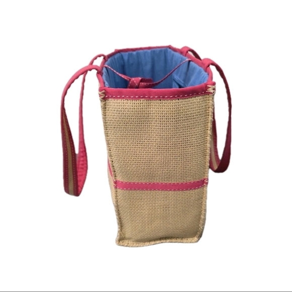 Vintage Ralph Ralph Lauren Straw Medium Tote Bag Pink Accents Lined Classic - Picture 4 of 10